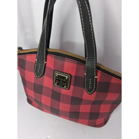Dooney & Bourke Buffalo Plaid Small Satchel Red Black Crossbody Bag Leather Trim - Picture 14 of 16